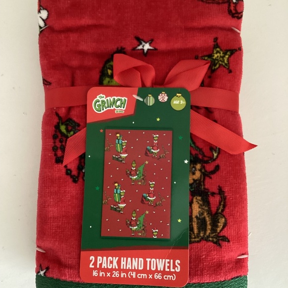 NWT PACK OF TWO GRINCH HAND TOWELS IN RED COLOR 16”x26” - Picture 4 of 9